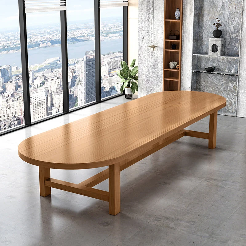 Tavolo da pranzo moderno su cavalletto ovale legno massello naturale Mobili da pranzo per cucina domestica Clearhalo