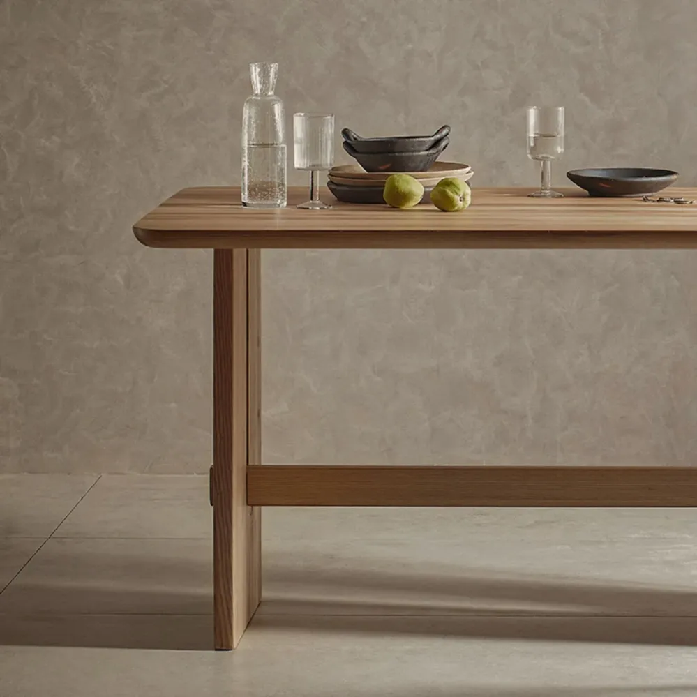 Tavolo da pranzo moderno su cavalletto rettangolare Tavolo legno di frassino naturale Clearhalo