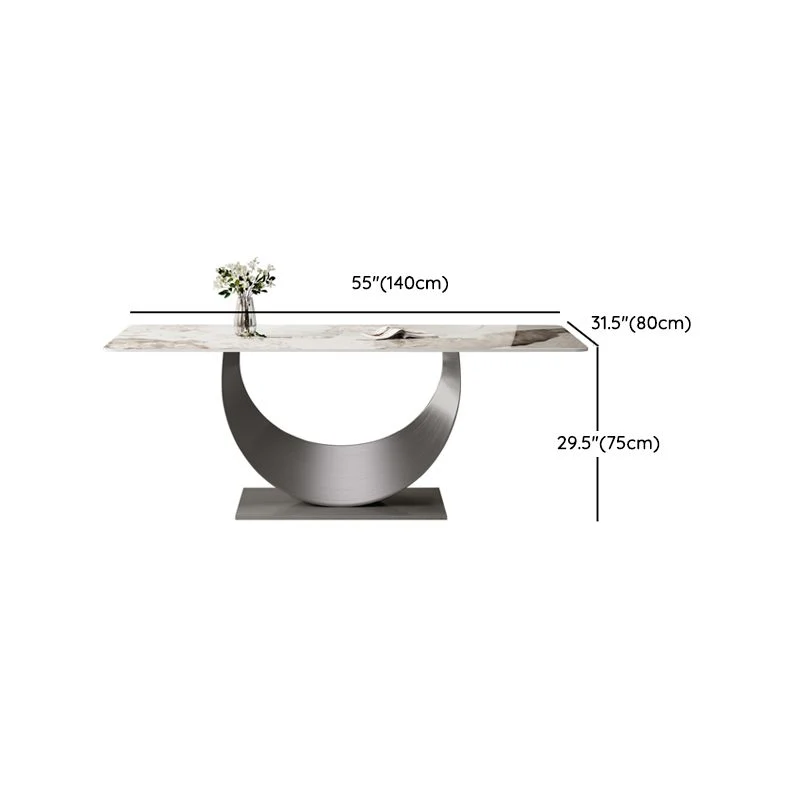 Tavolo da pranzo moderno con base metallo e piano pietra sinterizzata con sedie Clearhalo