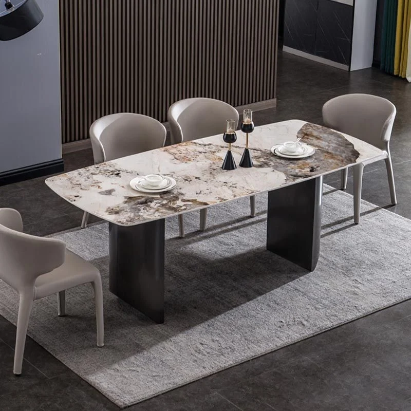 Tavolo da pranzo moderno con base nera, tavolo da cucina rettangolare pietra Clearhalo