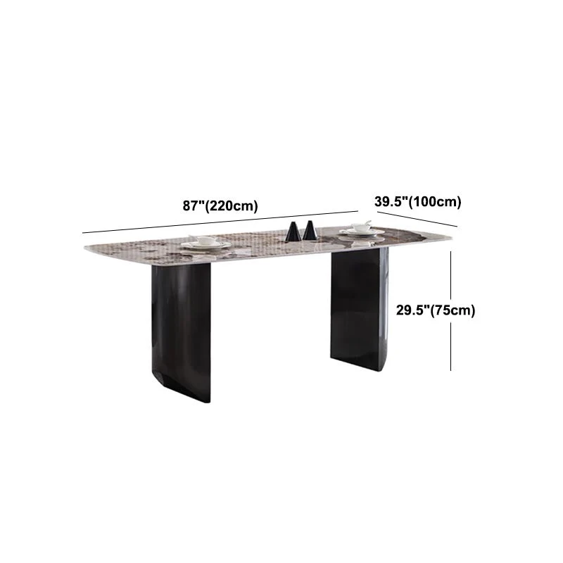 Tavolo da pranzo moderno con base nera, tavolo da cucina rettangolare pietra Clearhalo
