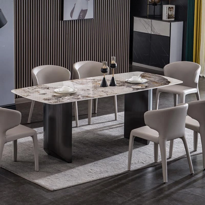 Tavolo da pranzo moderno con base nera, tavolo da cucina rettangolare pietra Clearhalo