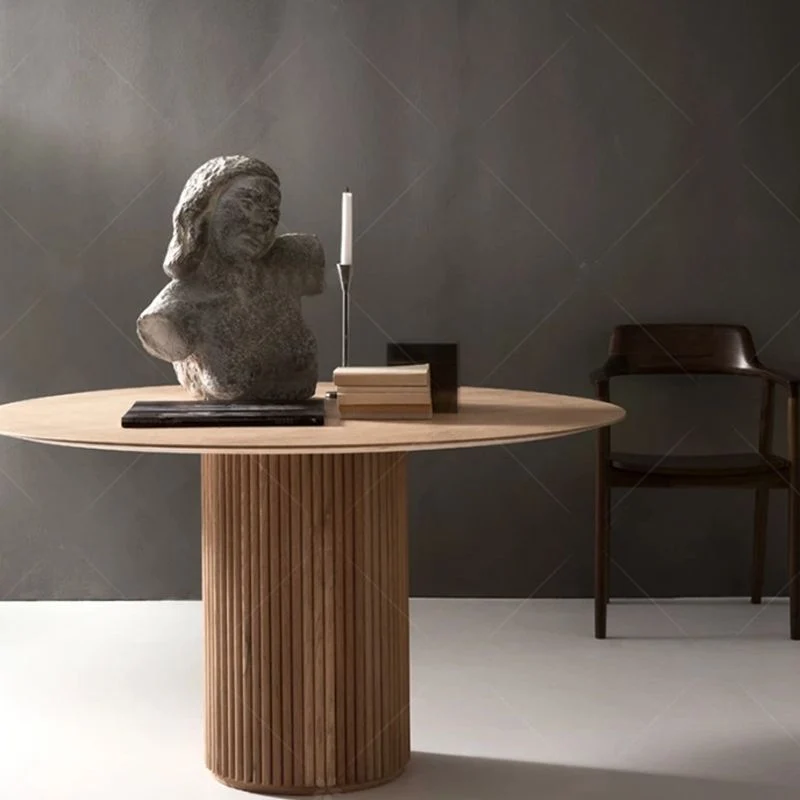 Tavolo da pranzo moderno con base tonda su piedistallo Tavolo moderno legno per sala da pranzo Clearhalo