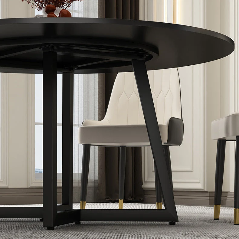 Tavolo da pranzo moderno con doppio piedistallo pietra, finitura opaca, tavolo rotondo per cucina Clearhalo