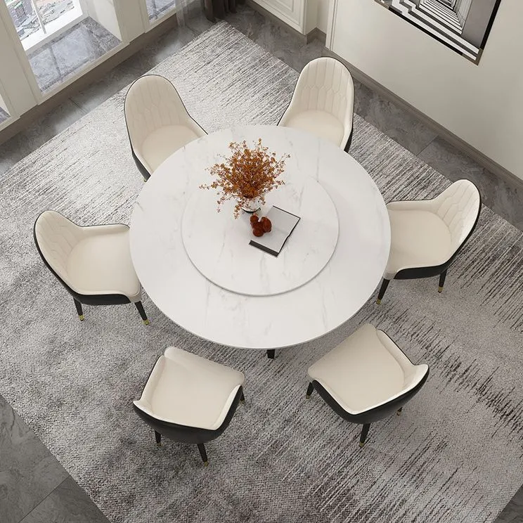 Tavolo da pranzo moderno con doppio piedistallo pietra, finitura opaca, tavolo rotondo per cucina Clearhalo
