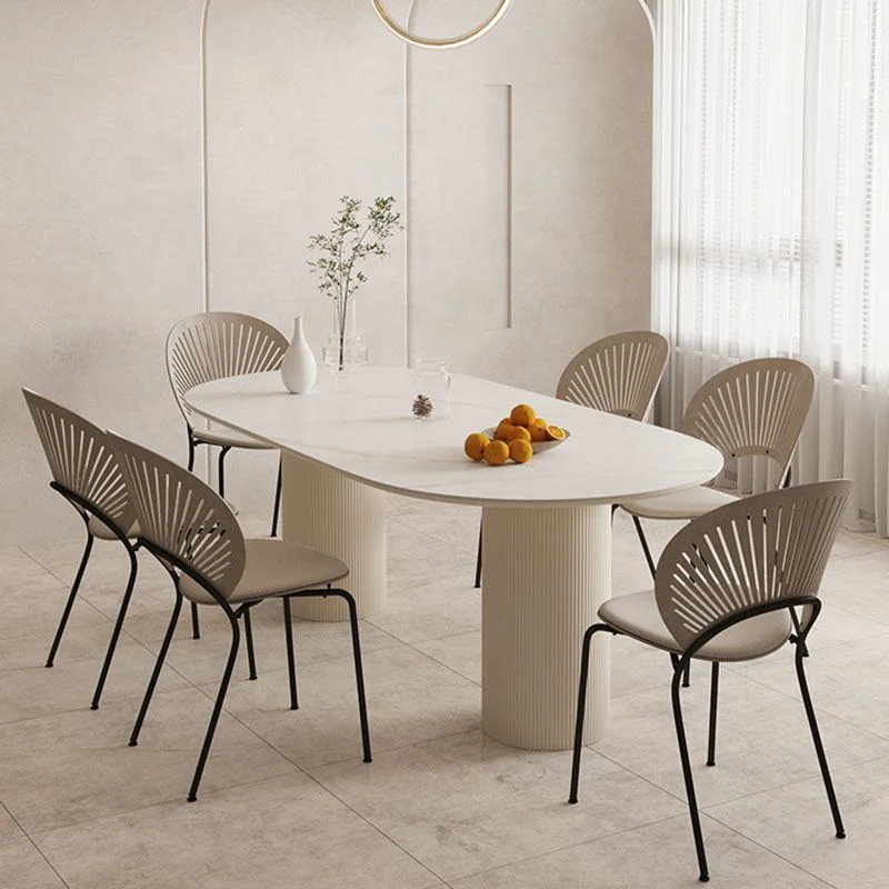 Tavolo da pranzo moderno con doppio piedistallo Tavolo da pranzo pietra bianco Clearhalo