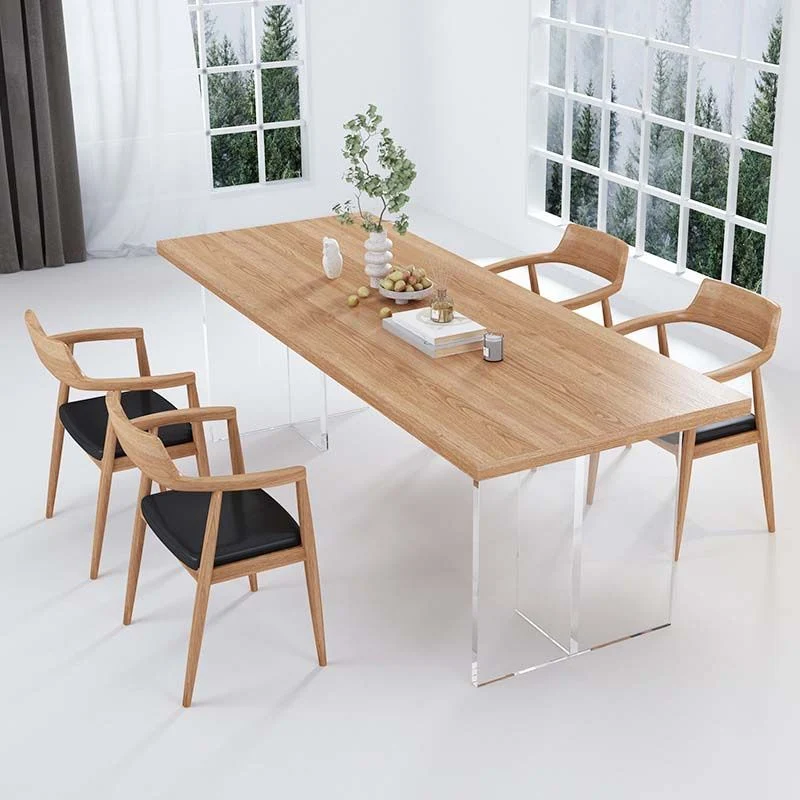 Tavolo da pranzo moderno con doppio piedistallo Tavolo legno di frassino per sala da pranzo Clearhalo