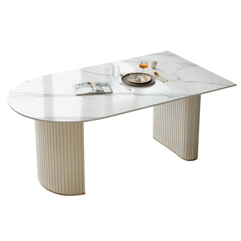 Tavolo da pranzo moderno con doppio piedistallo Tavolo pietra per sala da pranzo Clearhalo