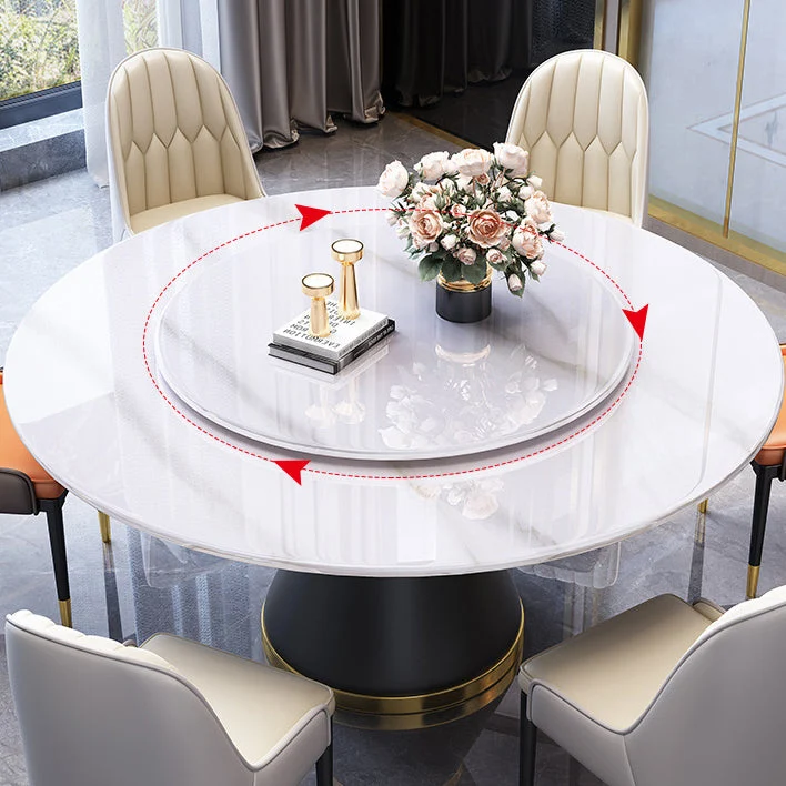 Tavolo da pranzo moderno con giradischi Tavolo da pranzo pietra con base acciaio inossidabile per la casa Clearhalo