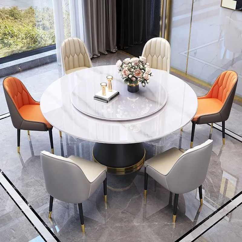 Tavolo da pranzo moderno con giradischi Tavolo da pranzo pietra con base acciaio inossidabile per la casa Clearhalo