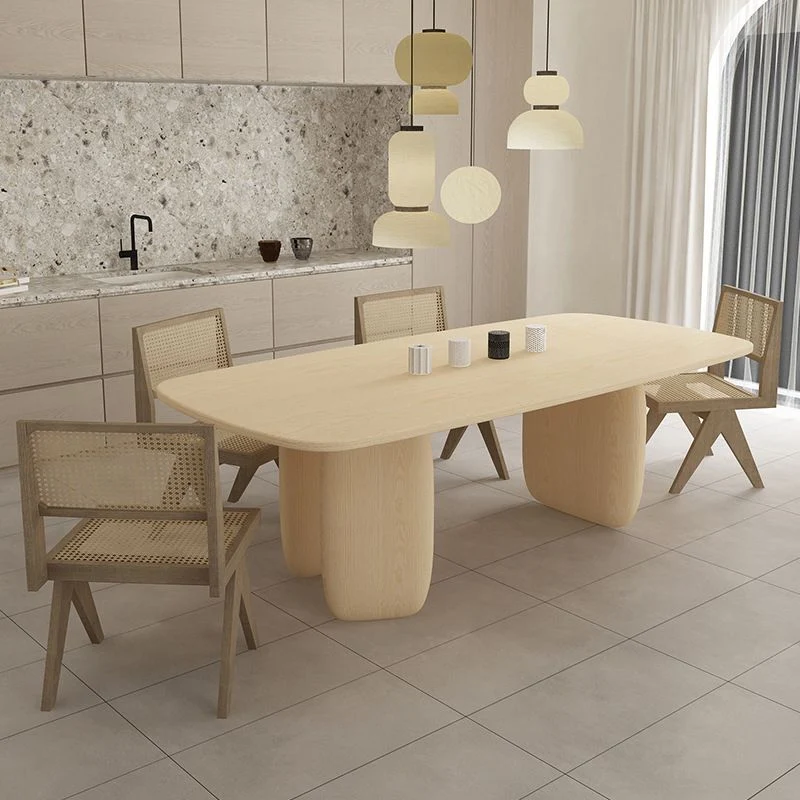 Tavolo da pranzo moderno con piano legno massello Tavolo rettangolare moderno con 3 gambe Clearhalo