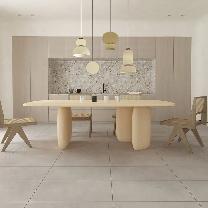 Tavolo da pranzo moderno con piano legno massello Tavolo rettangolare moderno con 3 gambe Clearhalo