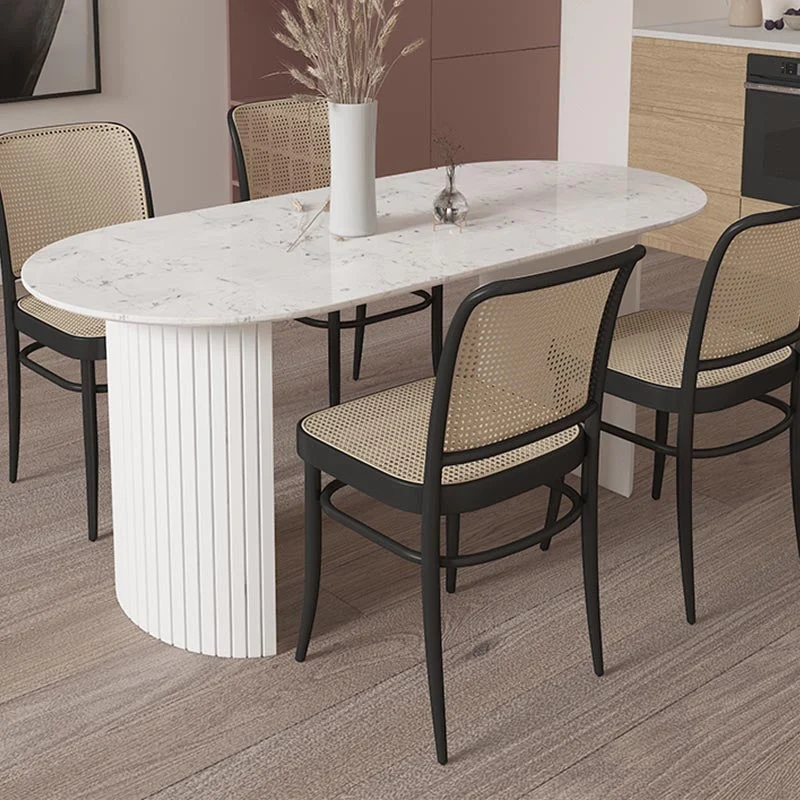 Tavolo da pranzo moderno con piano pietra Tavolo da pranzo con base metallo per soggiorno Clearhalo
