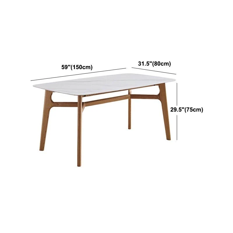 Tavolo da pranzo moderno con piano pietra bianca, tavolo da pranzo rettangolare con gambe con finitura naturale Clearhalo