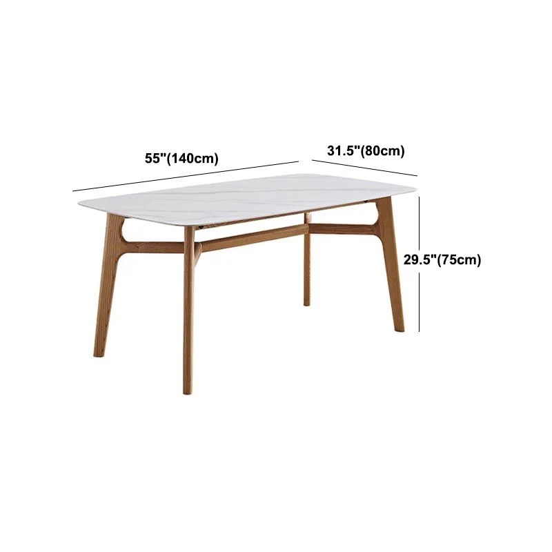 Tavolo da pranzo moderno con piano pietra bianca, tavolo da pranzo rettangolare con gambe con finitura naturale Clearhalo