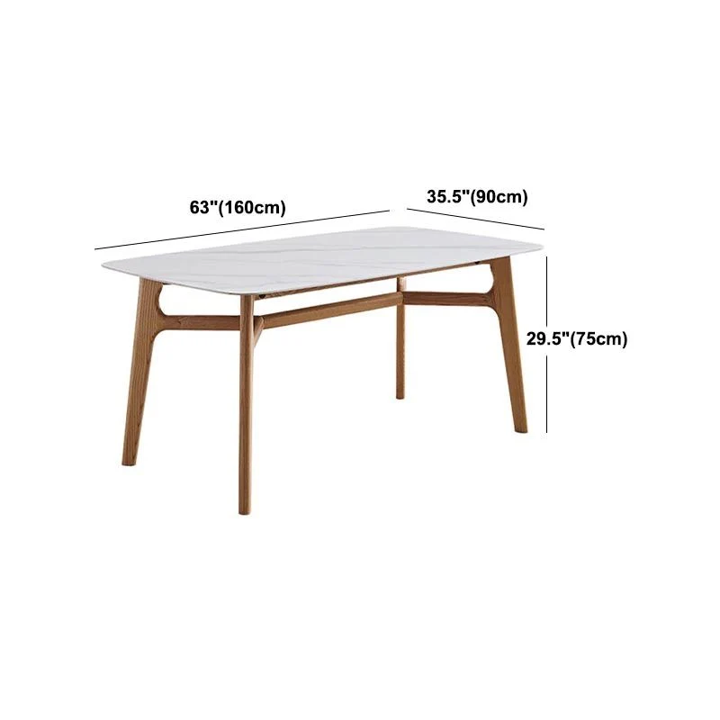 Tavolo da pranzo moderno con piano pietra bianca, tavolo da pranzo rettangolare con gambe con finitura naturale Clearhalo