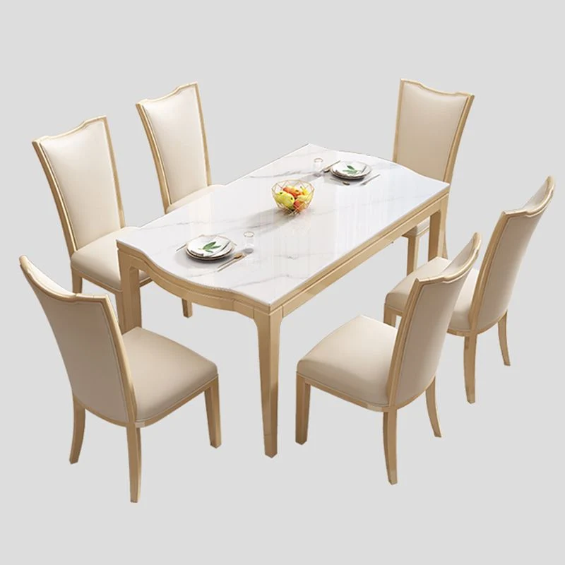 Tavolo da pranzo moderno con piano pietra bianca e gambe legno massello per soggiorno Clearhalo