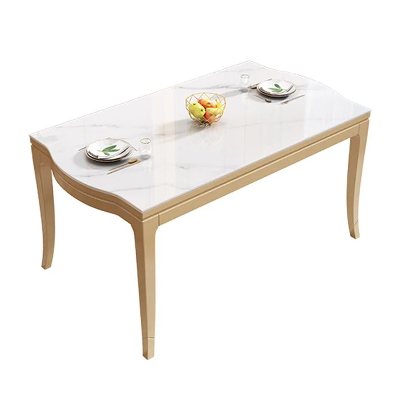 Tavolo da pranzo moderno con piano pietra bianca e gambe legno massello per soggiorno Clearhalo