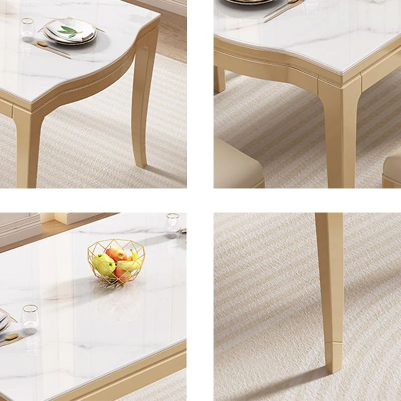 Tavolo da pranzo moderno con piano pietra bianca e gambe legno massello per soggiorno Clearhalo