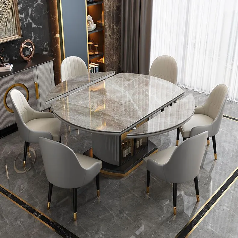 Tavolo da pranzo moderno con piano pietra allungabile per piccoli spazi con contenitore Clearhalo