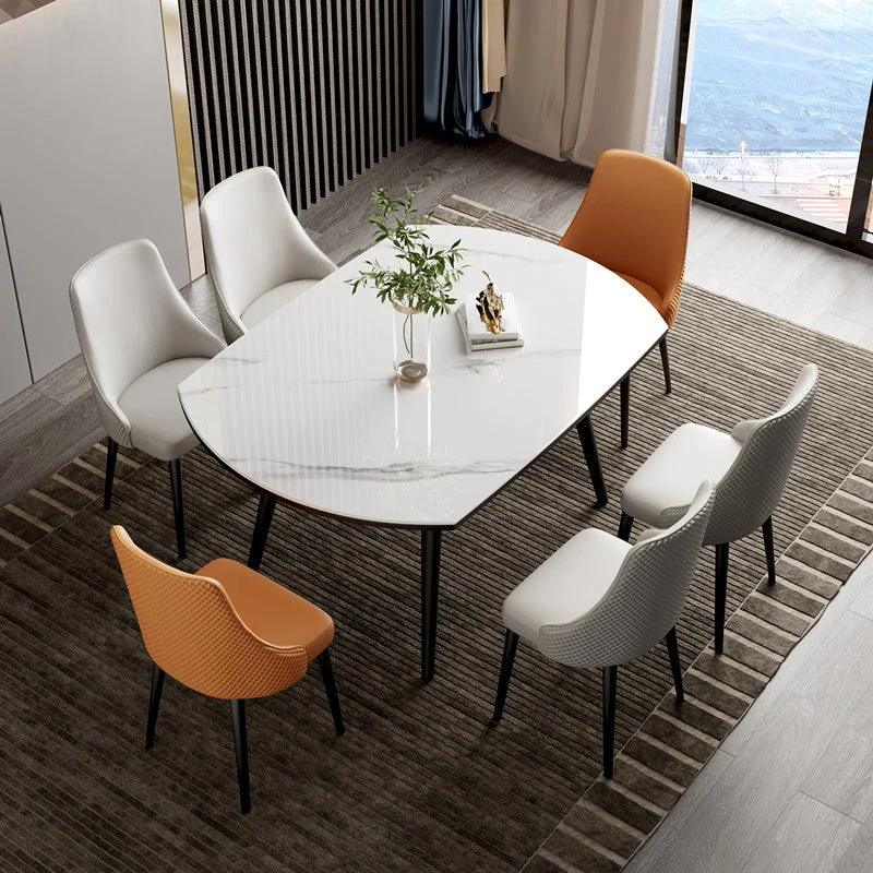 Tavolo da pranzo moderno con piano pietra allungabile per piccoli spazi bianco Clearhalo
