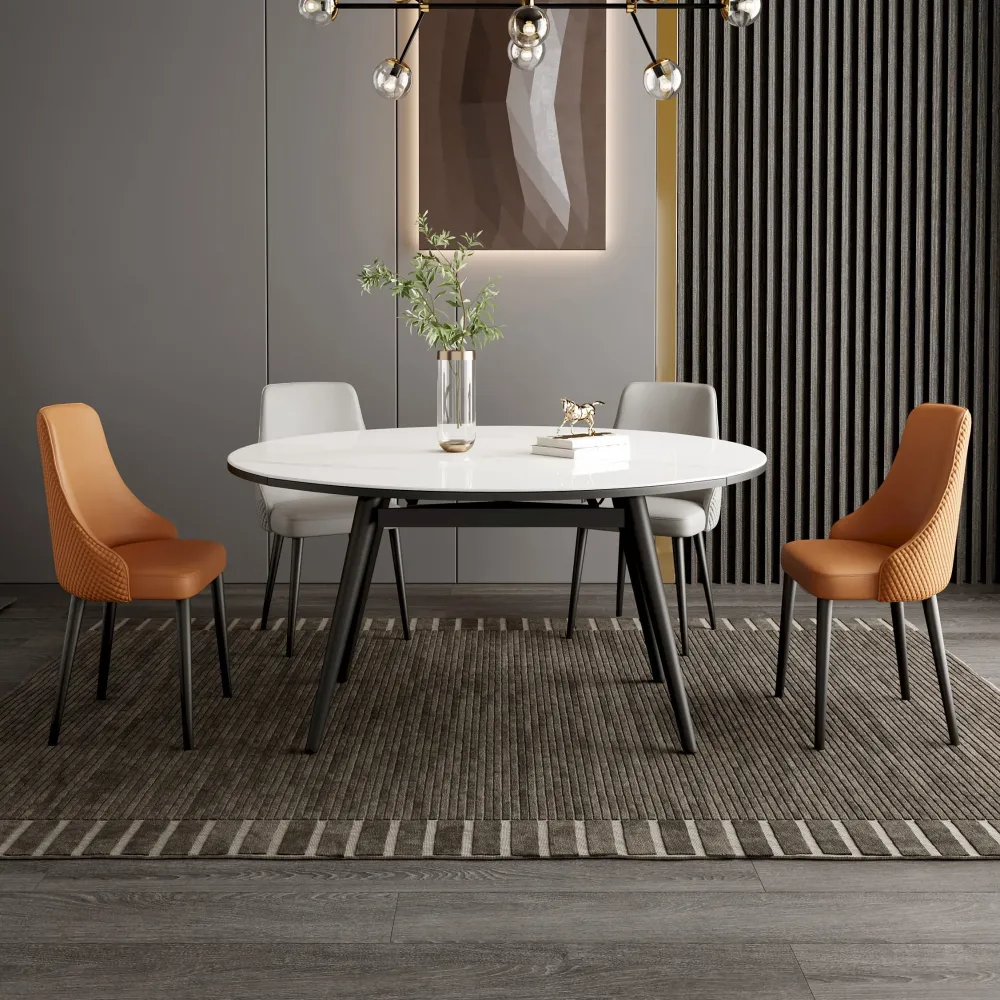 Tavolo da pranzo moderno con piano pietra allungabile per piccoli spazi bianco Clearhalo
