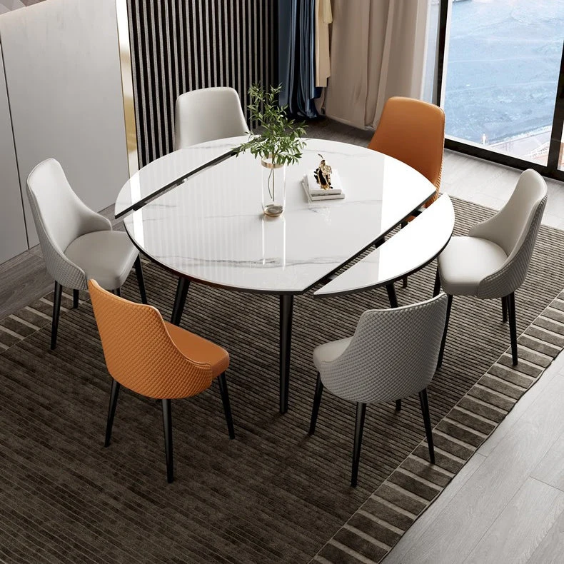 Tavolo da pranzo moderno con piano pietra allungabile per piccoli spazi bianco Clearhalo