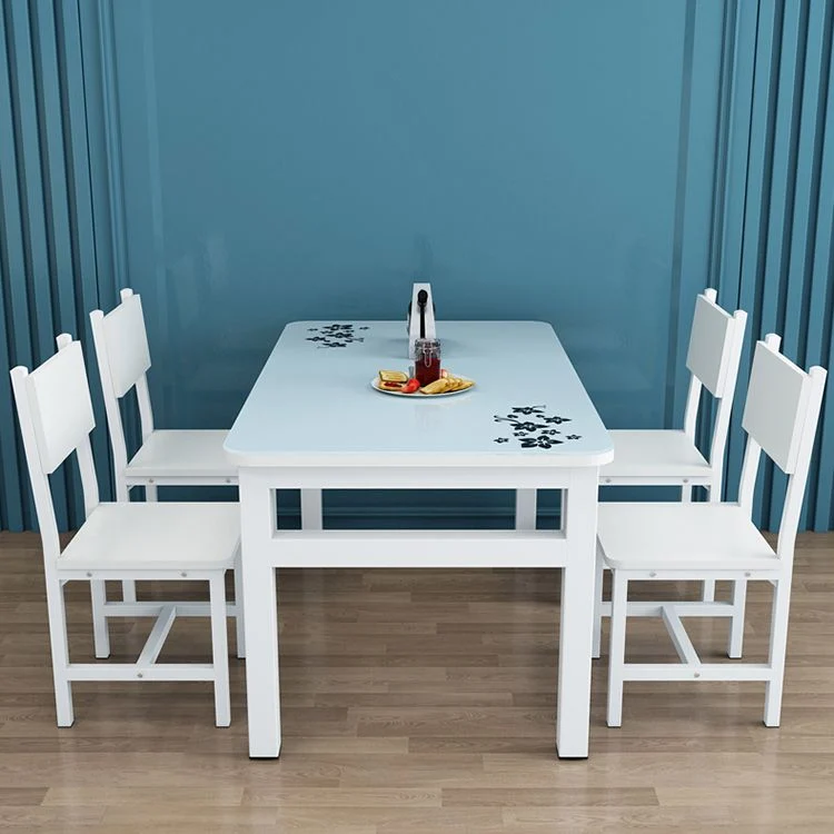 Tavolo da pranzo moderno con piano vetro rettangolare bianco con 4 piedi Clearhalo
