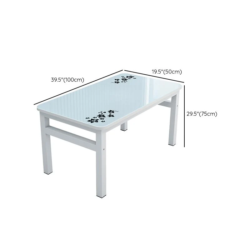 Tavolo da pranzo moderno con piano vetro rettangolare bianco con 4 piedi Clearhalo