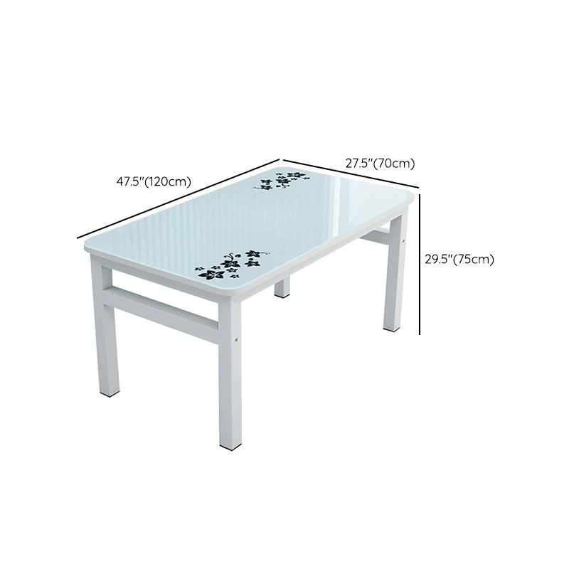 Tavolo da pranzo moderno con piano vetro rettangolare bianco con 4 piedi Clearhalo