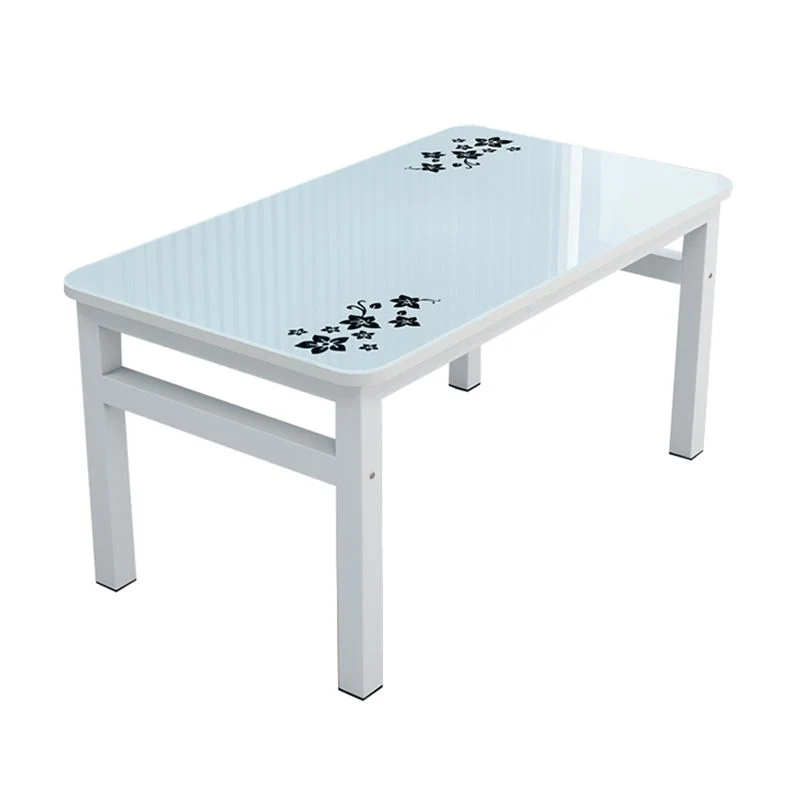 Tavolo da pranzo moderno con piano vetro rettangolare bianco con 4 piedi Clearhalo
