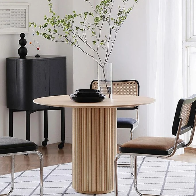 Tavolo da pranzo moderno con piedistallo rotondo Tavolo fisso color legno con legno massello Clearhalo