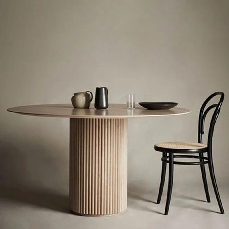 Tavolo da pranzo moderno con piedistallo rotondo Tavolo fisso color legno con legno massello Clearhalo
