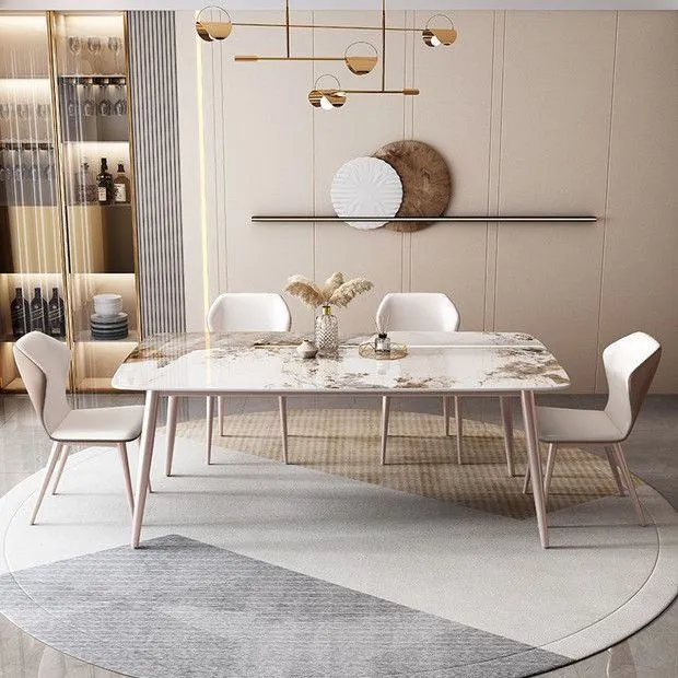 Tavolo da pranzo moderno da cucina rettangolare pietra bianca per sala da pranzo Clearhalo