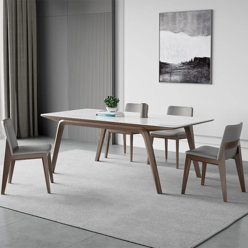 Tavolo da pranzo moderno forma rettangolare pietra da 5/7 pezzi con sedia imbottita Clearhalo