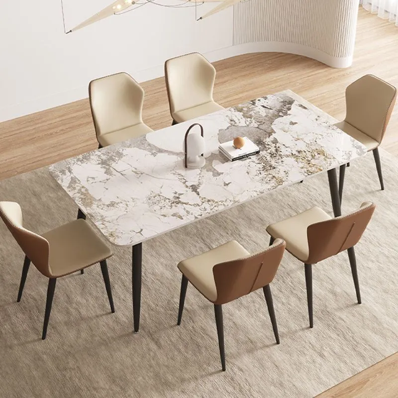 Tavolo da pranzo moderno 4 gambe Tavolo rettangolare pietra sinterizzata per la casa Clearhalo