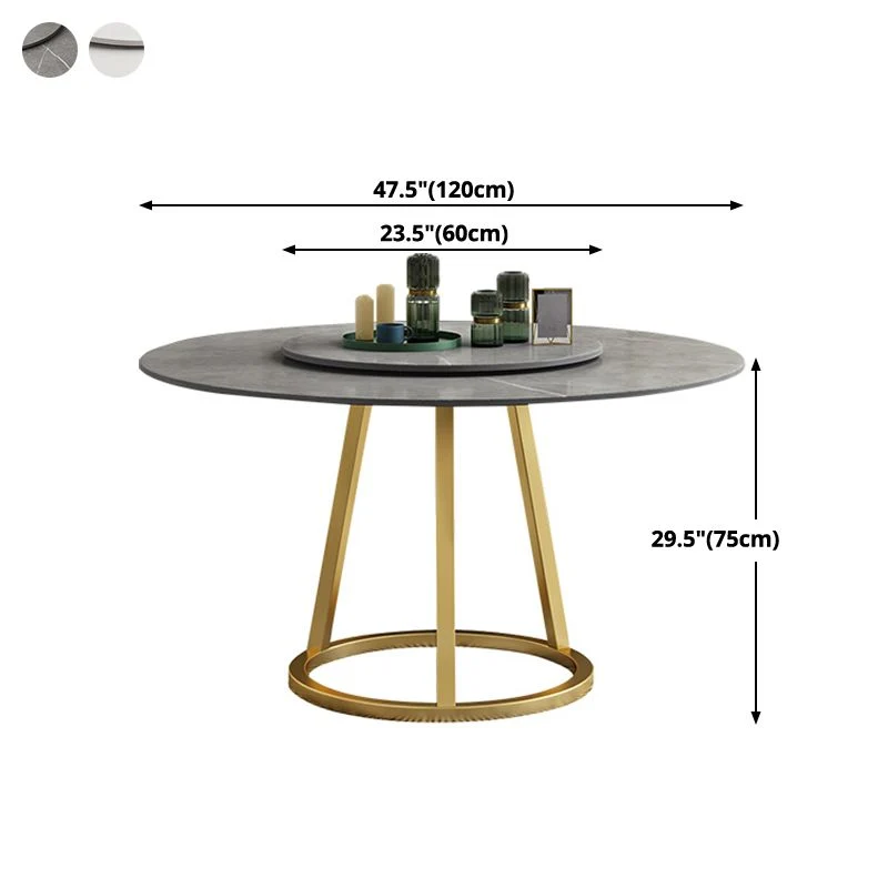 Tavolo da pranzo moderno girevole con piano pietra sinterizzata, tavolo da pranzo moderno con base piedistallo Clearhalo
