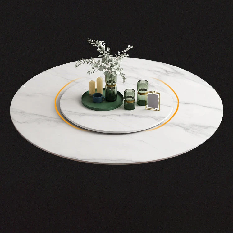 Tavolo da pranzo moderno girevole con piano pietra sinterizzata, tavolo da pranzo moderno con base piedistallo Clearhalo