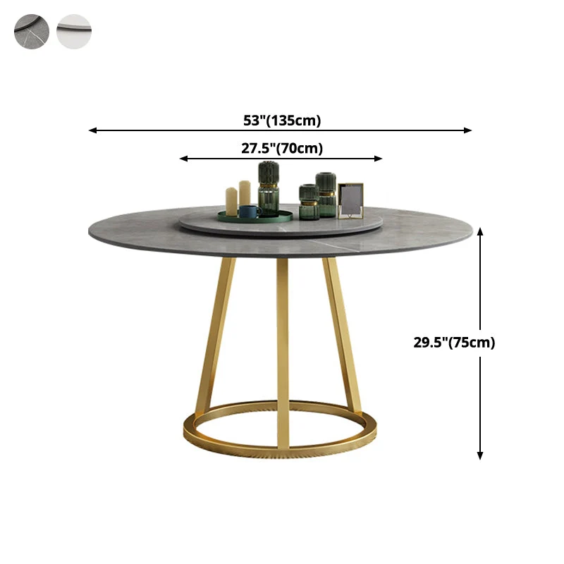 Tavolo da pranzo moderno girevole con piano pietra sinterizzata, tavolo da pranzo moderno con base piedistallo Clearhalo