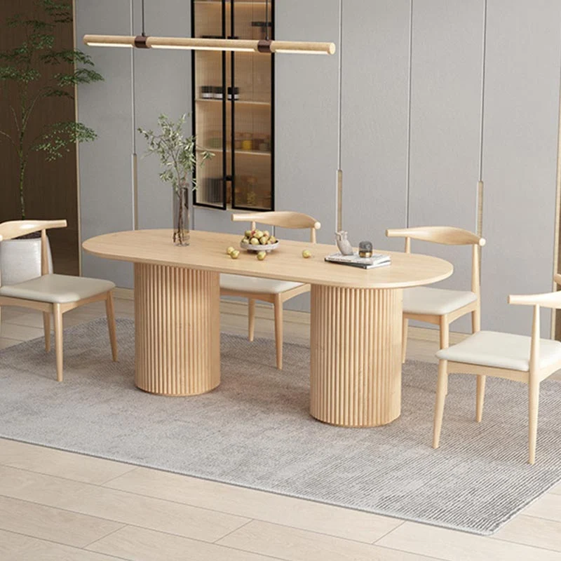 Tavolo da pranzo moderno legno con doppio piedistallo Tavolo ovale naturale per cucina Clearhalo