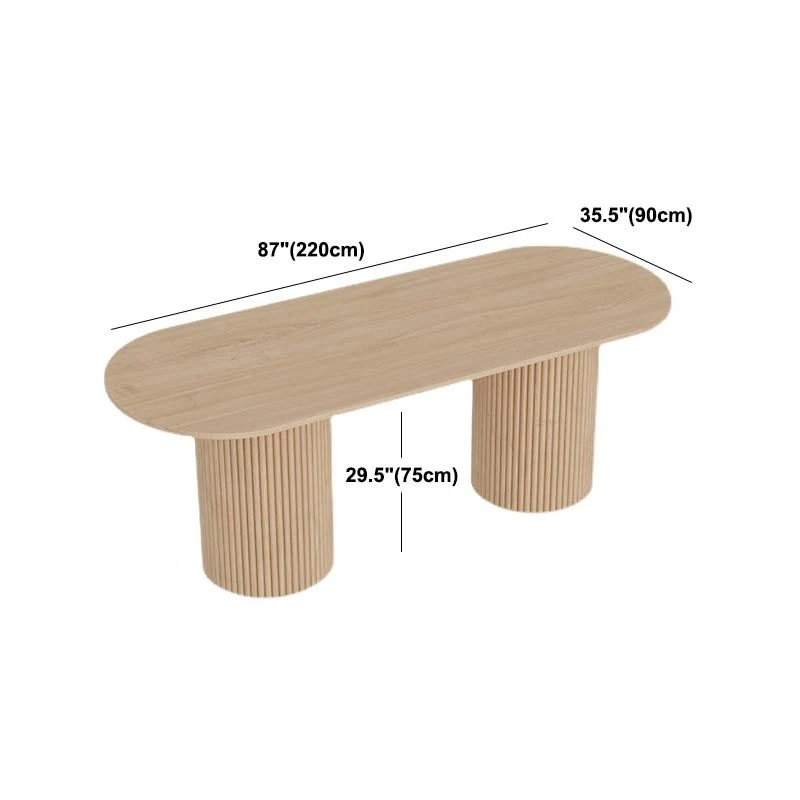 Tavolo da pranzo moderno legno con doppio piedistallo Tavolo ovale naturale per cucina Clearhalo
