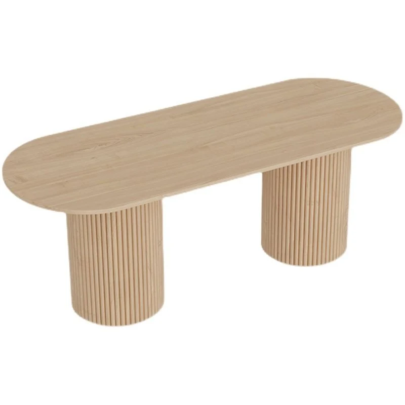 Tavolo da pranzo moderno legno con doppio piedistallo Tavolo ovale naturale per cucina Clearhalo