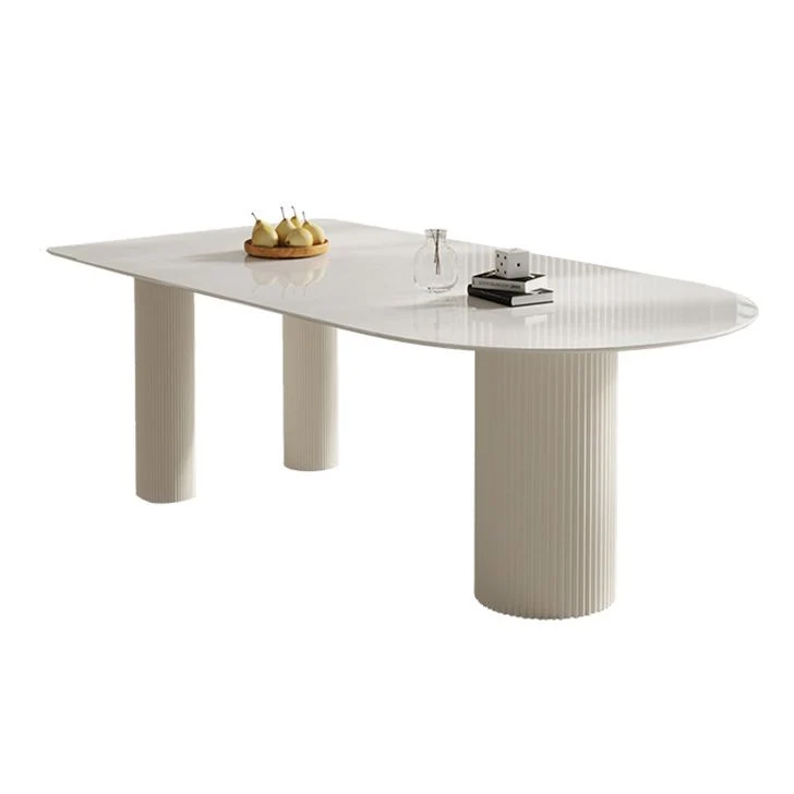 Tavolo da pranzo moderno legno massello forma libera, mobili bianchi moderni con base treppiede per appartamento Clearhalo