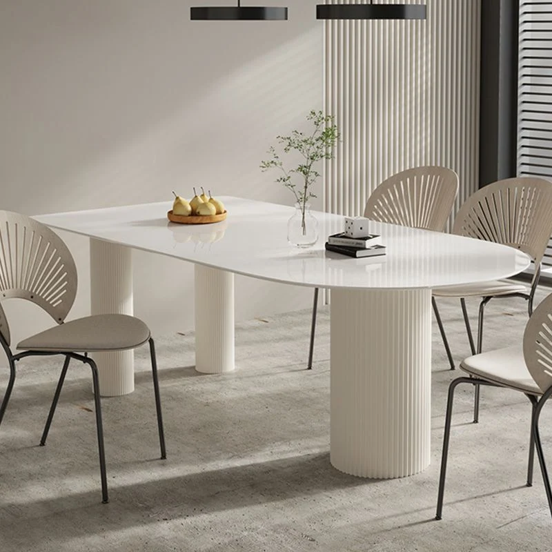 Tavolo da pranzo moderno legno massello forma libera, mobili bianchi moderni con base treppiede per appartamento Clearhalo