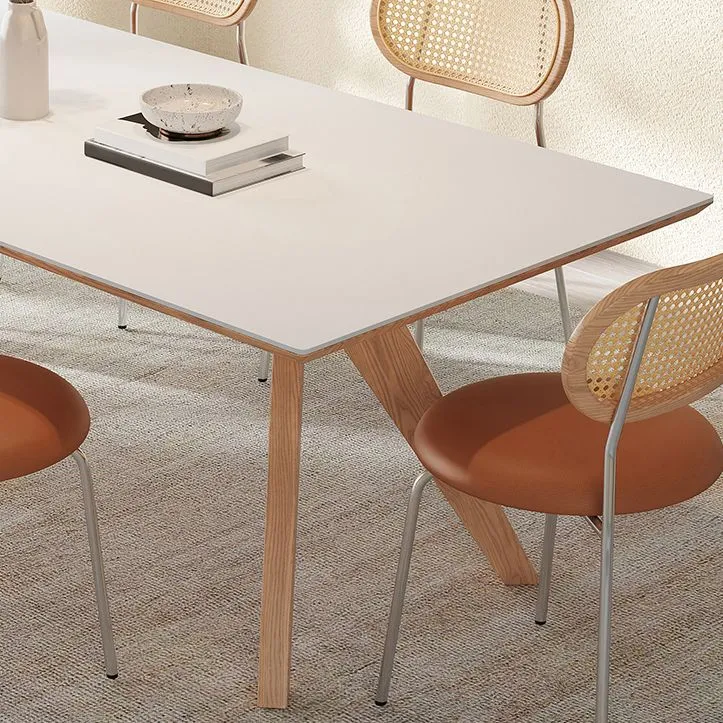 Tavolo da pranzo moderno legno massello piano rettangolare bianco con gambe legno massello Clearhalo