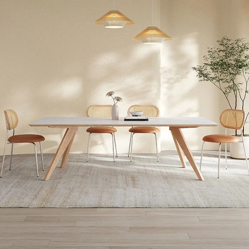Tavolo da pranzo moderno legno massello piano rettangolare bianco con gambe legno massello Clearhalo