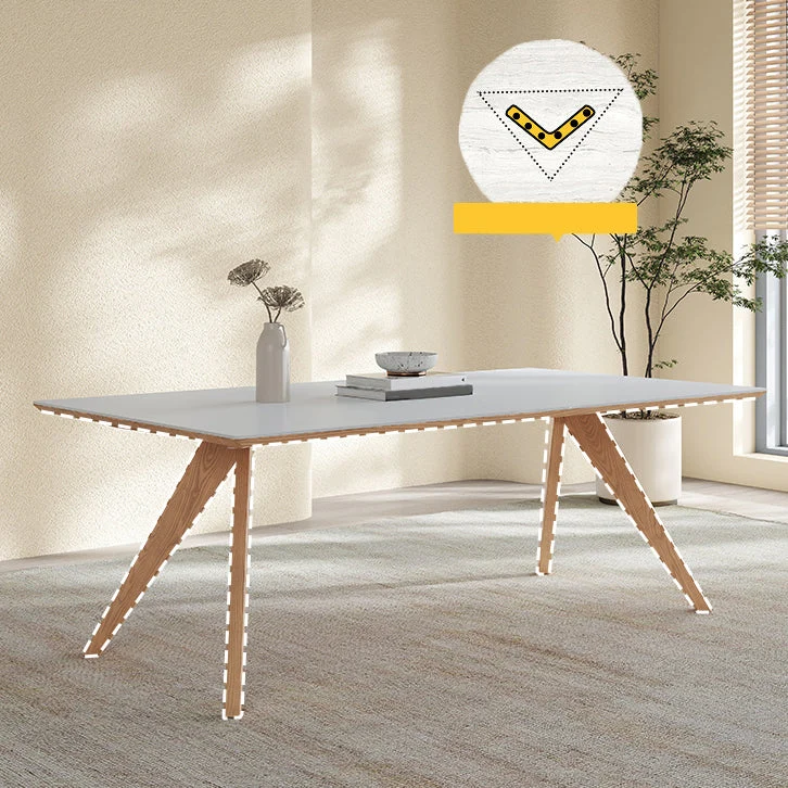 Tavolo da pranzo moderno legno massello piano rettangolare bianco con gambe legno massello Clearhalo