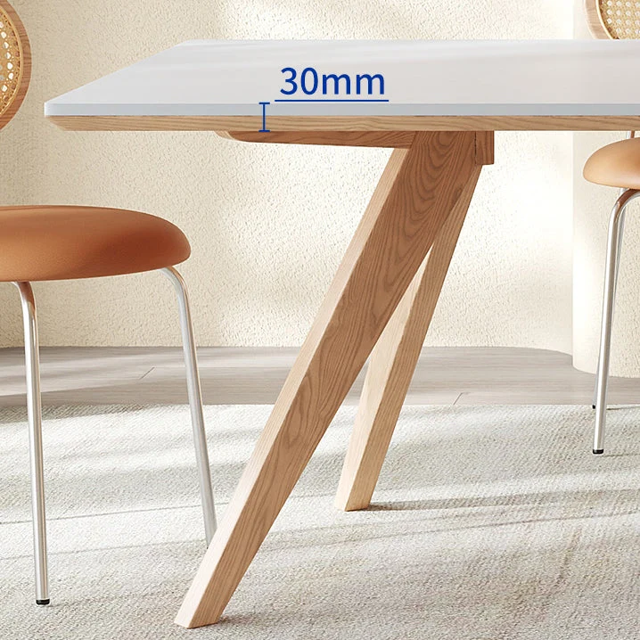 Tavolo da pranzo moderno legno massello piano rettangolare bianco con gambe legno massello Clearhalo
