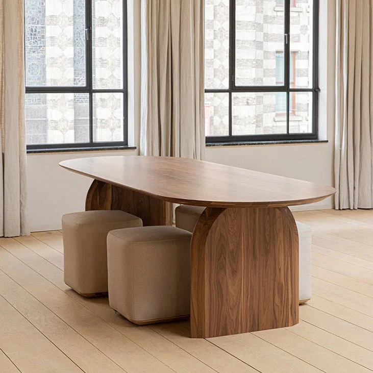 Tavolo da pranzo moderno legno massello di pino Tavolo da pranzo ovale moderno con doppio piedistallo Clearhalo
