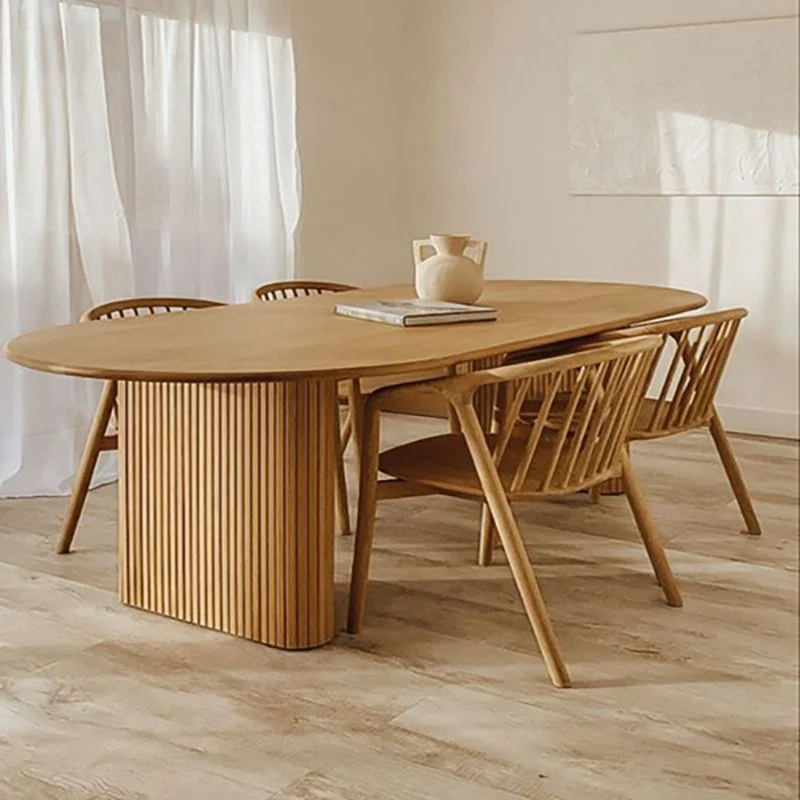 Tavolo da pranzo moderno legno massello Tavolo ovale con doppio piedistallo Clearhalo